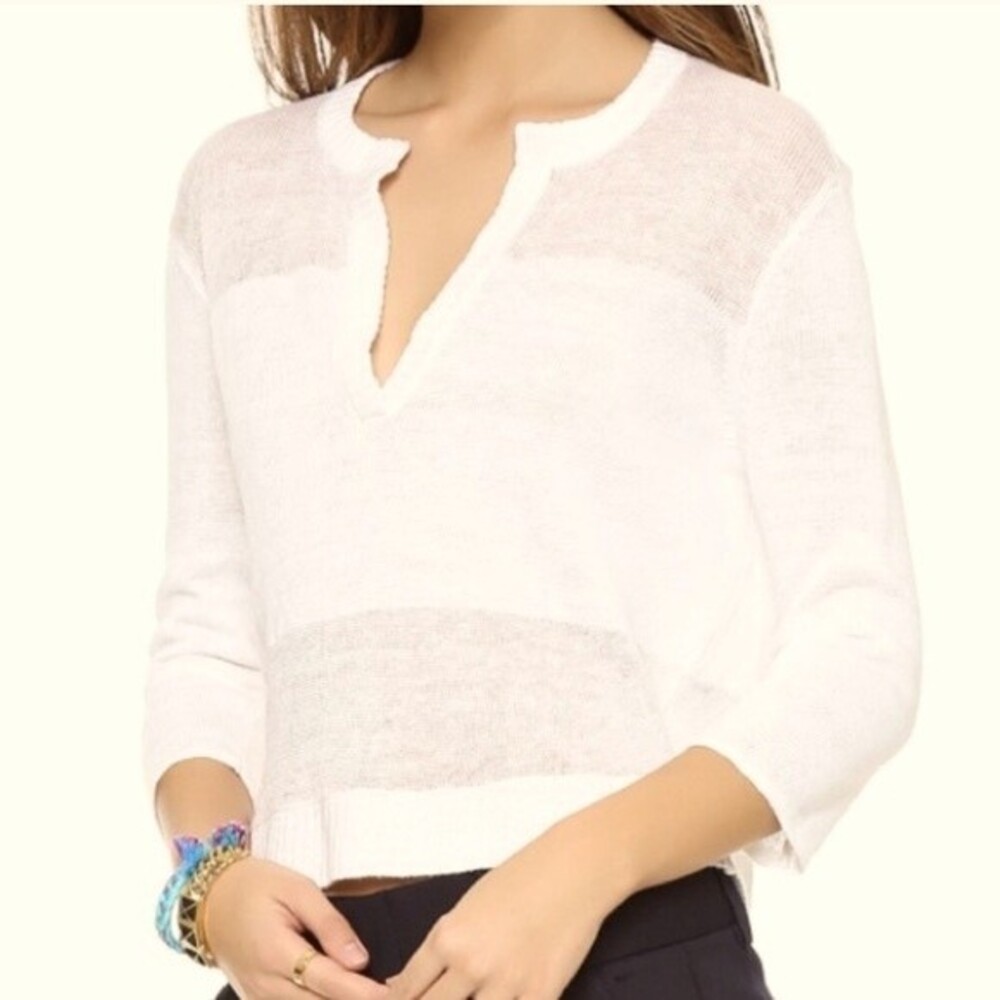 Alice + Olivia 100% Linen Beige‎ Crop Beach Sweater Size XS